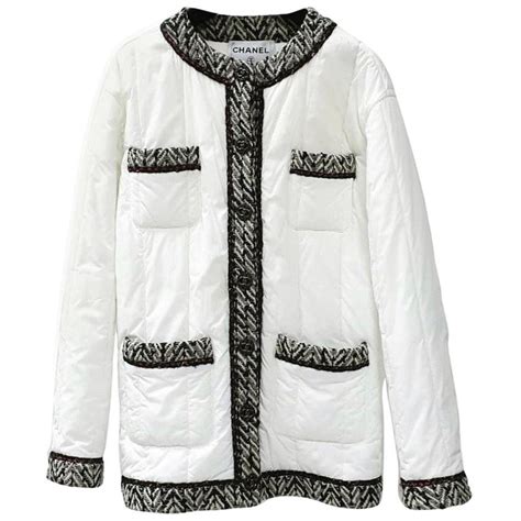 chanel puffer jacket black and white|Chanel white velvet jacket.